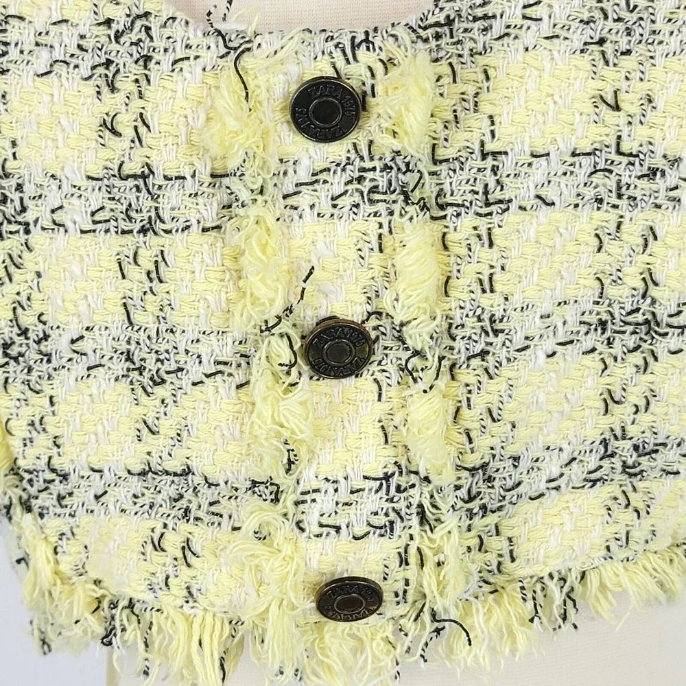 Y2K Zara Womens Crop Top Size L Yellow Black Plaid Frayed Preppy Popstar Bratz - Picture 12 of 14
